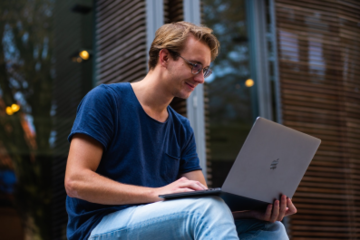student using laptop